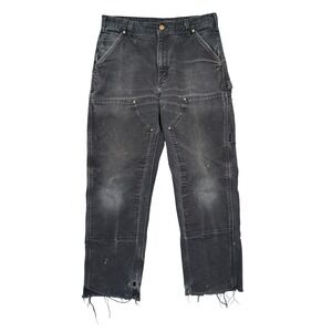 Carhartt Double Knee Work Pants Men 33x32 Black Cotton Canvas B01 Distressed DIY
